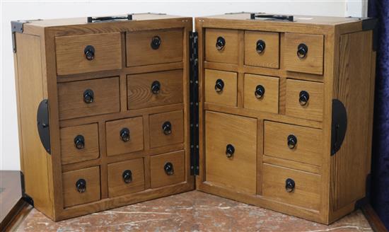 A hardwood and metal bound medicine chest W.36cm